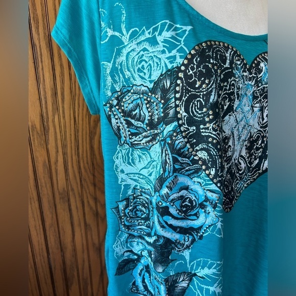 blue rose embellished short sleeve top size XXL - Picture 12 of 16